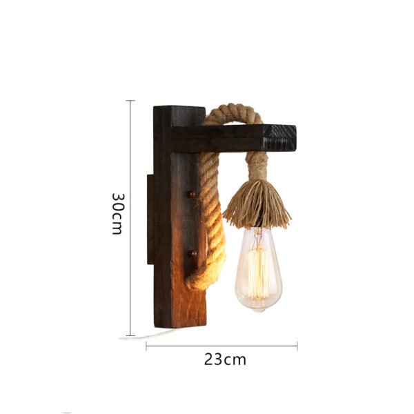 SKU-09-黑古铜插电款 The Cabin Glow – Handmade Rustic Wooden Rope Wall Lamp for Bedroom & Living Room