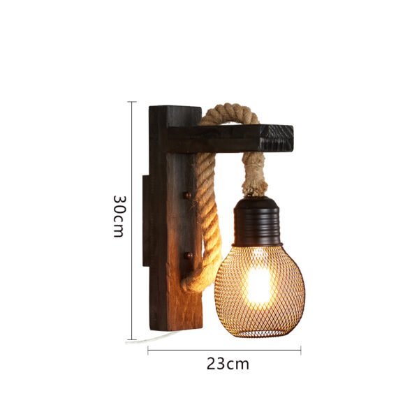 SKU-09-黑古铜插电款1 The Cabin Glow – Handmade Rustic Wooden Rope Wall Lamp for Bedroom & Living Room