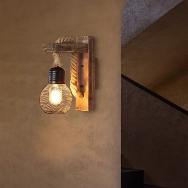 主图-05 The Cabin Glow – Handmade Rustic Wooden Rope Wall Lamp for Bedroom & Living Room