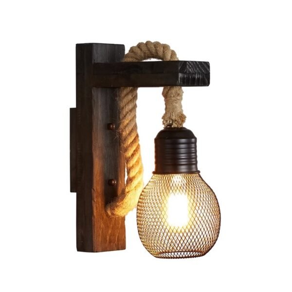 主图-06 The Cabin Glow – Handmade Rustic Wooden Rope Wall Lamp for Bedroom & Living Room